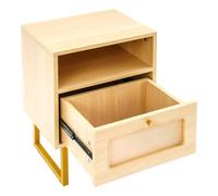 Dofanqing Mesita de noche 40 x 29 x 56,49 cm - Mesa auxiliar decorada con ratán con cajones y estante abierto, pequeña mesa auxiliar estable con cajón para dormitorio (color madera)