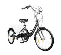 Dofanqing Triciclo adulto de 20 pulgadas, 8 velocidades, asiento ajustable, frenos de tambor delanteros y traseros, cesta grande, adecuado para viajes por diferentes carreteras urbanas (negro)