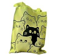 DOFOTAWN Bolsos de hombro para mujer, bonitos bolsos de mano para la escuela, bolsas de ganchillo grandes, bolsa de playa con patrón grande, Gato verde, Bolsos Houlder