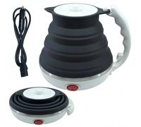 DOFQQG Hervidor de agua plegable de 24 V con enchufe para encendedor de cigarrillos, silicona de grado alimenticio, ebullición rápida, apagado automático y mantiene caliente, 450 ml (24 V, negro)