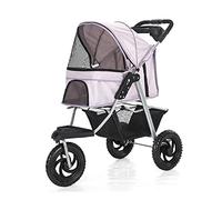 Dog 3 Wheels Pet Gear Cochecito para mascotas para gatos/perros, plegable con un solo clic, ruedas grandes, cochecito ligero para perros con soporte para vasos de agua, carga de 25 kg (azul) (rosa)