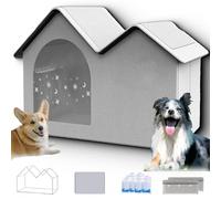 Dog AC House, 2025 New Air Conditioned Dog House, Dogs House with AC Unit, Foldable Pooch Cooling House with 10 Ice Packs, for Doggy of (Gray-L)