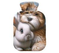 Dog and Bunny - Botellas de agua caliente con pies de cubierta suave y calentador de cama, bolsa de agua caliente para calambres menstruales, 2 litros