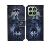 (Dog and Wolf)For Honor X6b 4G Leather Wallet Case with Pattern Print