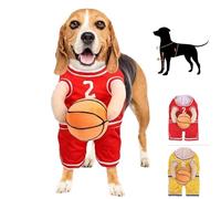 Dog Basketball Costume with Ball, Basketball Dog Costume, Dog Basketball Player Costume, Dog Basketball Costume, Dog Basketball Halloween Costume, Holding Balldog Basketball Jersey Costume (S,Red)