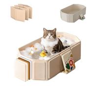 Dog Bathtub Foldable Pet Bath Tub - Collapsible Dog Grooming Basin with Easy Drain Plug - Portable Non-Slip Plastic Dog Wash Tub for Small/Medium Dogs & Cats - Space Saving Design (White)