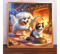 Dog Bats Cat Jigsaw Puzzle 35 Pieces 30x30cm/12x12inch, Difficult Jigsaw Puzzles for Adults 35, Beautiful Art Work, Great Festive Puzzle Gift for Men/Women