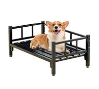 Dog Bed Cama Perro Cama Grande de Metal para Perros, Cama para Mascotas Elevada Negra para Interiores y Exteriores con 3 Cercas, para Mascotas de hasta 40 Kg / 88 Lbs, Fácil de Montar y Limpiar