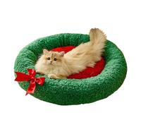 Dog Bed Christmas Kitten Puppy Bed Plush Cushion - Soft Round Pet Cushion for Cats Small Dogs | Fleece Material with Non-Slip Bottom, Comfortable Warm Sleep Nest for Holiday Season and Year Round