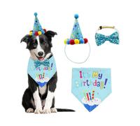Dog Birthday Bandana Scarf and Dog Girl Boy Birthday Party Hat with Cute Dog Bow Tie Collar for Small Medium Large Dog