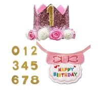 Dog Birthday Decorations Set, Adjustable Pet Scarf and Number Hat Costume for Puppy Cat Party Celebration, Soft Comfortable Party Outfit Design, Pet Birthday Decor for Home Indoor Small Animal