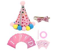 Dog Birthday Hat & Bow Tie Set | Adjustable Soft Party Accessories for Small/Medium Dogs | Photo Shoot Decorations with Banner | Washable Polyester Cotton Fabric (Pink)