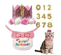 Dog Birthday Party Decorations - Adjustable Scarf Hat Set with Number for Pets | Puppy Celebration Outfit for Cat Small Animals, Cute Party Costume for Home Indoor Events Adoption Special Occasions