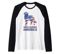 Dog Bless America Independence Day 4 Julio Bandera Canina Camiseta Manga Raglan