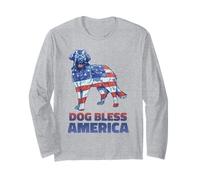 Dog Bless America Independence Day 4 Julio Bandera Canina Manga Larga