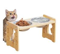 Dog Bowl Stand, Adjustable Tilted Elevated Pet Feeder, 12.99 Inches Wooden Base, Removable Stainless Steel Bowls for Cats, Kittens, Small Medium Large Dogs, Home Use, Brown