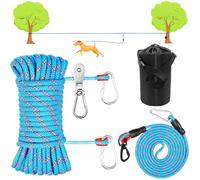Dog Camping Essentials, Cable de Amarre para Camping, Sistema de Carrito portátil de 50 pies con Correa de Corredor de 10 pies para Perros de hasta 200 Libras, línea Reflectante portátil para Patio