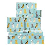 Dog Carta Regalo - 6 Sheets Of Puppy Papel Regalo For Niños Chicos Chicas - Cumpleaños Bday Navidad - Lindo Dogs With Party Hats Blue - Comes With Tags By Central 23