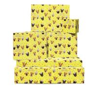 Dog Carta Regalo - 6 Sheets Papel Regalo For Niños Chicas Women Hombres - Cumpleaños Party Puppy Print With Divertido Faces Wearing Hats - Yellow Star Background - Comes With Tags