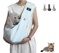 Dog & Cat Carrier Sling - Suitable for Small Dogs, Adjustable Padded Shoulder Straps with Pocket, Up to 15lbs, Breathable Fabric, Designed for Everyday Travel (Light Gray)