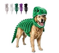 Dog Cat Pet Dinosaur Skeleton Costume,Funny Halloween Costumes，Green：XL | Prehistoric Bone Pet Clothes with Dino Head Cover and Back,Pet Cosplay Outfits For Party Supplies,Medium Large Dogs Cats