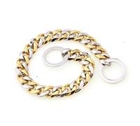 Dog Chain Collar Silvery Golden 15MM Width Cuban Link Chain for Dogs Strong Smooth Stainless Steel Metal Pet Training Slip Chain (Gold x Silver,14inch (35cm) -15MM)