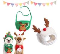 Dog Christmas Hat, Adorable Christmas Tree Pom-Pom Hat for Dogs, with Scarf Bib, Adjustable Ties, Christmas Party Plush Headgear Accessories Costume (White*B,Small)