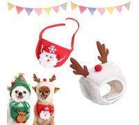 Dog Christmas Hat, Adorable Christmas Tree Pom-Pom Hat for Dogs, with Scarf Bib, Adjustable Ties, Christmas Party Plush Headgear Accessories Costume (White*A,Small)