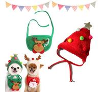 Dog Christmas Hat, Adorable Christmas Tree Pom-Pom Hat for Dogs, with Scarf Bib, Adjustable Ties, Christmas Party Plush Headgear Accessories Costume (Red*A,Medium)