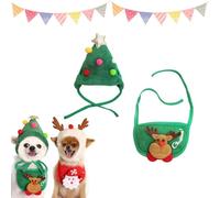 Dog Christmas Hat, Adorable Christmas Tree Pom-Pom Hat for Dogs, with Scarf Bib, Adjustable Ties, Christmas Party Plush Headgear Accessories Costume (Green,Medium)