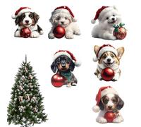 Dog Christmas Ornaments, Pet Santa Hat Ornament, Funny Dog Ornaments, Dog Christmas Tree Ornaments with Santa Hats, 2D Acrylic Assorted Funny Designs for Dog Lovers and Holiday Decorations