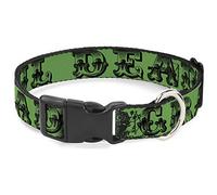Dog Collar Clip de plástico Grateful Dead Text Skull Roses Green 8 to 12 Inch Wide