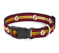 Dog Collar Clip de plástico The Flash Logo11 Stripe Burgundy Black Gold White 8 to 12 Inch Wide