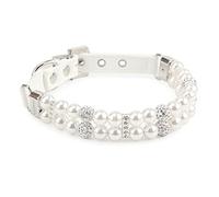 Dog Collar Leather Dog Collar Artificial Rhinestone Pet Collars for Small Dogs Necklace (White Large)