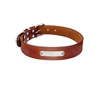 Dog Collar Leather Personalized Pet Nameplate Dog ID Tag Collar for Small Medium Dogs Engraving (Medium)