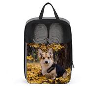 Dog Corgi On A Walk in Beautiful Autumn Forest Shoe Bag with Zipper & Handle, Waterproof Breathable Portable