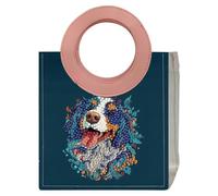 Dog DIY 5D Diamond Art Bolso con mango redondo para mujer