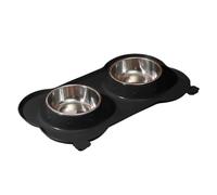 Dog Double Feeding Bowl, Non-Slip Food Feeder, Easy to Clean, Silicone & Stainless Steel, Puppy Water Dish, for Dogs and Cats, 13.78x7.48 Inches, Available in Blue, Black, Red