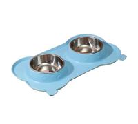 Dog Double Feeding Bowl, Non-Slip Food Feeder, Easy to Clean, Silicone & Stainless Steel, Puppy Water Dish, for Dogs and Cats, 13.78x7.48 Inches, Available in Blue, Black, Red