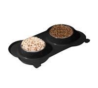 Dog Double Feeding Bowl, Non-Slip Kitten Food Bowls, 35x19cm/13.78x7.48 Inches Detachable Stainless Steel Pet Dish, Ideal for Small, Medium, Large Dogs, Cats, Blue, Black, Red
