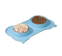 Dog Double Feeding Bowl, Non-Slip Kitten Food Bowls, 35x19cm/13.78x7.48 Inches Detachable Stainless Steel Pet Dish, Ideal for Small, Medium, Large Dogs, Cats, Blue, Black, Red