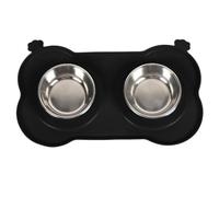 Dog Double Feeding Bowl, Non-Slip Kitten Food Bowls, Detachable Pet Stainless Steel Dish, Skid-Proof Elevated Food and Water Bowls for Dogs, Cats 35x19cm