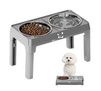 Dog Feeding Station, Adjustable Raised Pet Feeder Stand, 16.93x9.65x9.45 Inches, Stainless Steel Bowls, 5 Heights Detachable Dish Set for Puppies Kittens Small Medium Large Dogs, Home Kitchen Use