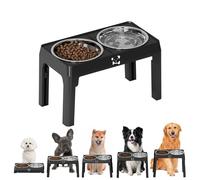 Dog Feeding Station, Adjustable Raised Pet Feeder Stand, 16.93x9.65x9.45 Inches, Stainless Steel Bowls, 5 Heights Detachable Dish Set for Puppies Kittens Small Medium Large Dogs, Home Kitchen Use