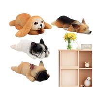 Dog Figurines - 4-Pieces, Realistic Puppy Figurines, Magnetic Monitor Miniature Decoration, Hand Painted Emulational Tiny Dogs Animals Toy, Dog Animal F́igurines, For Car Interior, Home, Offic