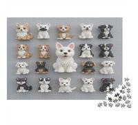 Dog Figurines-Cute Pet Collectibles Style Adult Puzzle for Home Grid of Various Cute Dog Breeds Educational Game Decompression & Wall Decor 38x26cm/1000pcs