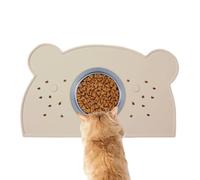 Dog Food Mat, Feeding Tray, Raised Edges Design with Washable Silicone Bowl Mat, Spill Proof Bear Shape Eating Tray for Indoor and Outdoor Pet, 12.99x7.87 Inches