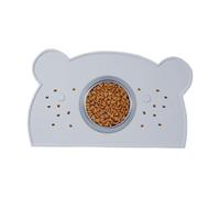 Dog Food Mat, Raised Edge Feeding Tray, 12.99x7.87in Non Slip Washable Silicone Pad, Spill Proof Bear Shape Design for Puppies, Kittens, Indoor, Outdoor Floor Protection