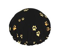 Dog Gold Paw Prints Gorro de ducha para mujer Ajustable Doble Impermeable Baño Gorro de ducha Protección para el cabello Reutilizable Señoras Spa Salon Gorro de ducha