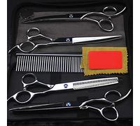 Dog Grooming Scissors, Pet Stainless Steel Curved Scissor Suit Barbero Tijeras Peluquería Tijera Corte Pelo Acero Inoxidable Tijeras Pelo Salón 7.0 Inch,Plata,7inchset